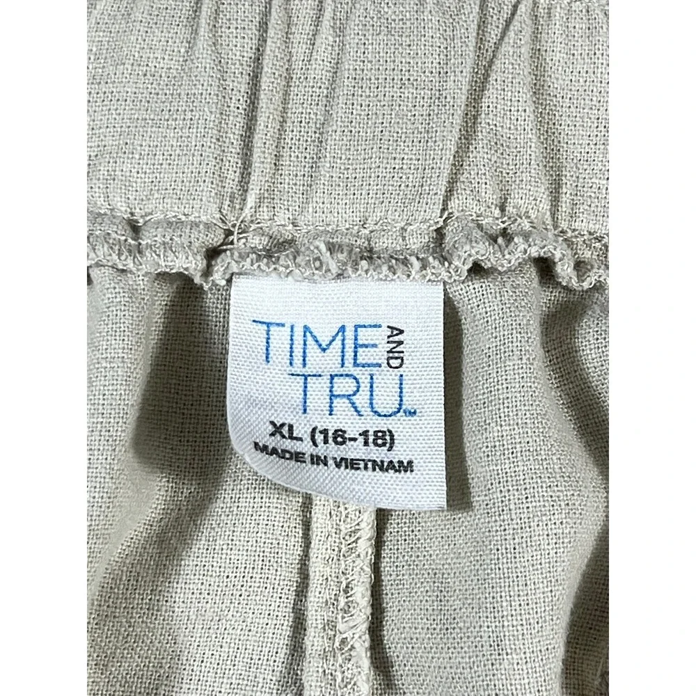 Time and Tru Womens Y2K Linen Blend Cargo Pants Beige Elastic Waist Size XL